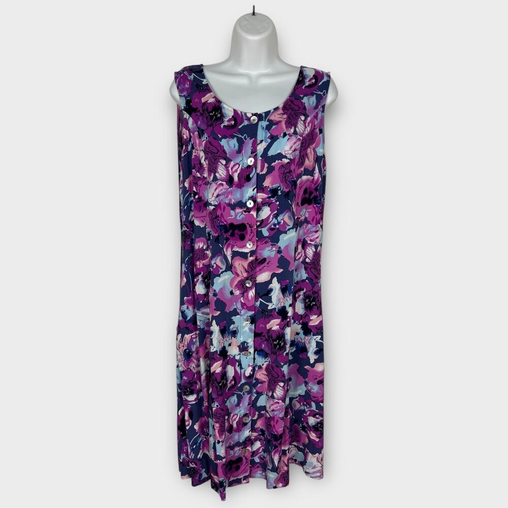 90s rayon button down sleeveles smidid dress M/L‎ Cottage Whimsy Goth Boho